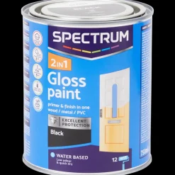 Verf-Spectrum 2-in-1 hoogglans verf zwart Zwart 750 ml | Action NL